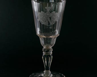 18th Century Silesian Goblet | Nobility Drinking Glass with Lamb of God Crest | c1740s