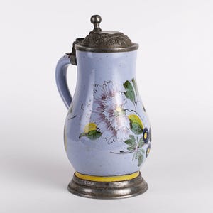 19th Century Beerstein | Handpainted Earthenware Pear-shaped Birnkrug | c1800s