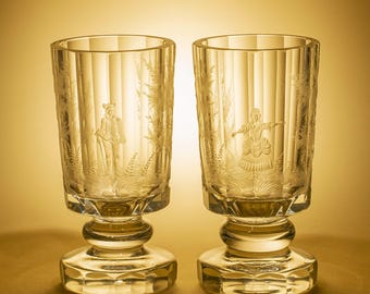 Engraved Crystal Glass Pocals | Crystal Wedding Anniversary Glasses | c1950s