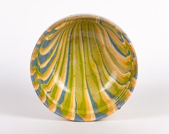 Traditional Transylvanian Bowl | Vintage Earthenware Plate with Sea Scallop Design | c1950s