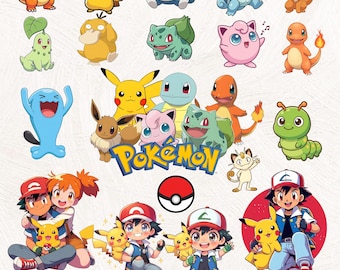 ポケモンPNGバンドル、人気ポケモン20種、ちびかわいいカワイイクリップアート、ポケモンPNG、ピカチュウPNG、アニメPNG SVG、ポケモンクリップアート