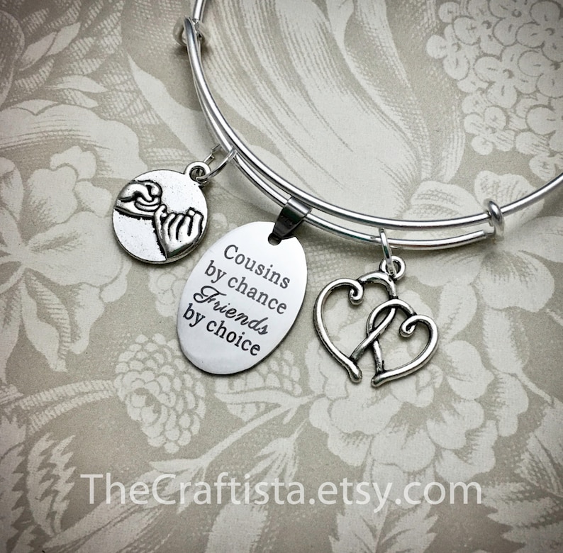 C11B, Cousin Bangle, Cousin Gift, Cousin Bracelet, Cousin Jewelry, Gifts for Cousins, Pinky Promise Charm, Cousin Pendants, Cousin Charms image 2
