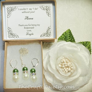 Personalized Bridesmaid Pearl Earrings and Necklace Set -- Choose Your Pearl Color - Pearl Earrings and Necklace Set - Bridesmaid Set / Gift