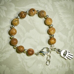Baby Bracelet  -- Hamsa / Evil Eye Charm -- Picture Jasper  -- Evil Eye Baby Bracelet -- Hamsa Baby Bracelet