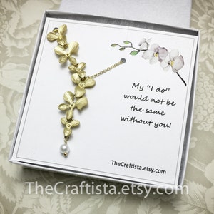 Gold Orchids Necklace, MYOB, Bridesmaid Gift, Maid of Honor Necklace, Orchid Necklace, Orchid Jewelry, Cascade Necklace, Bridesmaid Set