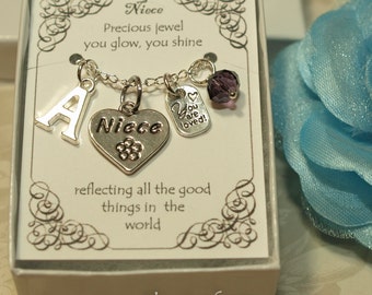 Personalized Niece Necklace With Birthstone and Initial -- N01 -- Niece Necklace --  Birthstone Necklace -- Personalized Gift