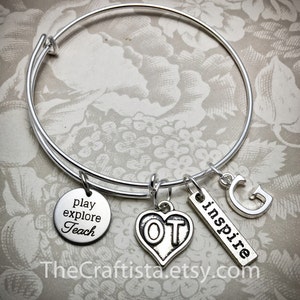 OT Bracelet, Occupational Therapy Bangle, OT Charm, Occupational Therapy Gift, Gifts for OT, Play Explore Teach, Ot Jewelry, Ot Gifts