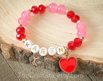 Personalized Valentine Bracelet,  Name Bracelet, Kids Bracelet, Party Favors, Friendship Bracelet, Mom and Me Bracelet, Kids and Adult Sizes