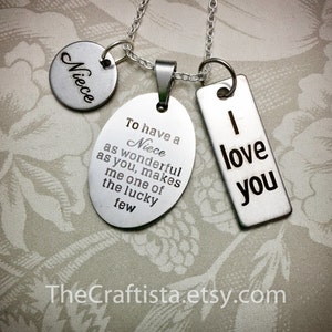 Niete Halskette, N3, Niete Schmuck, Ich liebe Dich Charm, Niete Armband, Niete Charm, Geschenkideen für eine Nichte, Ich liebe Dich Charm, Ich liebe Dich Nichte