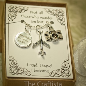 Traveler Necklace - TVC -Airplane Charm - Camera Pendant - Wanderlust Necklace - Traveler Charm