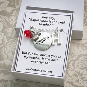 Personalized Teacher Necklace With Birthstone and Initial, Teacher Necklace, T01 Teacher Appreciation Gift, Teacher Charm, Teacher Gift