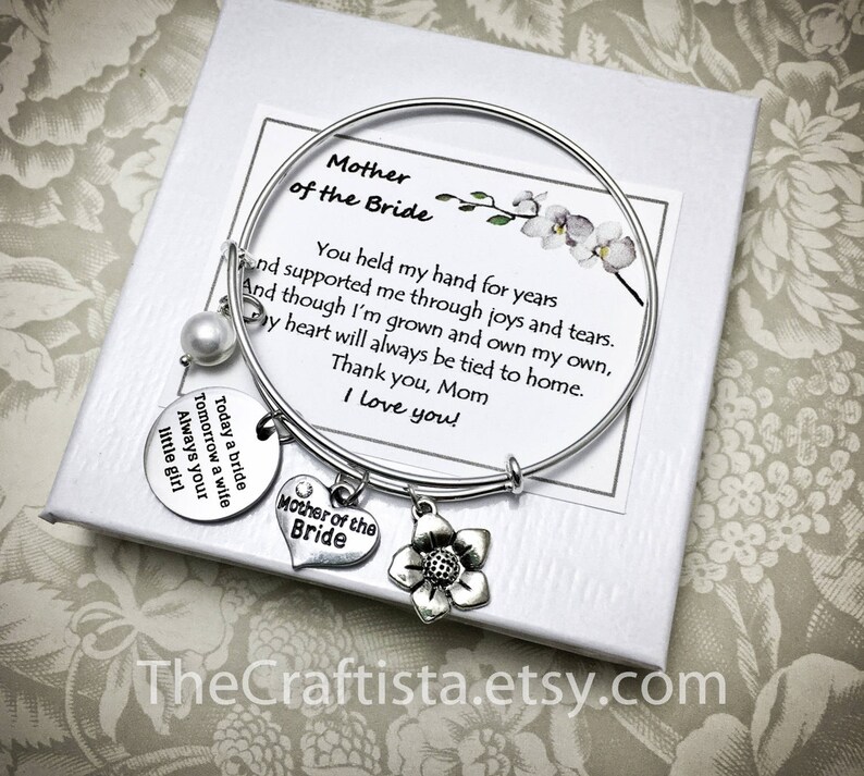 MBC, Mother of the Bride Adjustable Bangle, Mother of the Bride Personalized Bracelet, Mother of the Bride Gift, Mom of the Bride Keepsake image 1