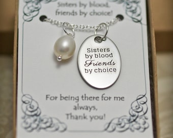 Sister Necklace With Birthstone - S-01C - Sister's Gift -- Sisters Necklace -- Pearl Pendant -- Sisterhood -- Sisters -- Christmas Gift