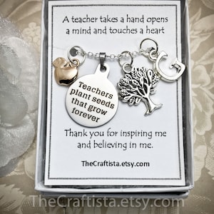 Personalized Teacher Necklace, T12, Teacher Theme Necklace, Teachers Gift, Teacher Appreciation Gift, Apple Charm, Teacher Charm, Tree Charm