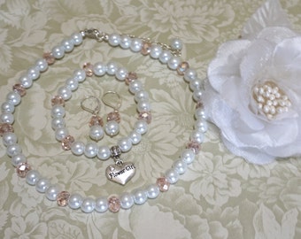 Flower Girl/ Junior Bridesmaid Pearl Set -- Necklace, Bracelet and Earrings  - Choose Your Color