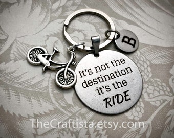 Personalized Bike Keychain, Bicyclist Gift, Personalized Bike Rider Gift, Cycling Keychain,  Cyclist Gift, IND, It's Not The Destination