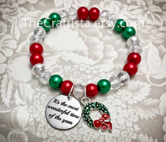 Bracciale Natale Donna Con Perline E Ciondoli - Regolabile, Per Feste E Ogni Giorno | Ideale Come Regalo