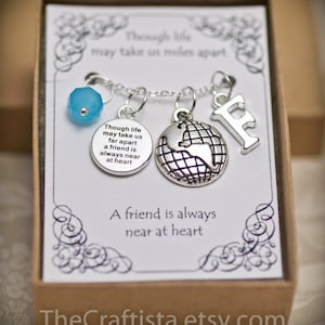 Personalized Friendship Necklace with Birthstone and Initial - FR5 - Friendship Necklace, Globe Necklace - Globe Charm - Friendship Jewelry