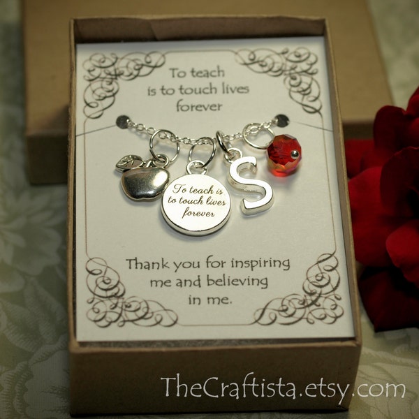 Personalized Teacher Necklace With Birthstone and Initial, T-08, Personalized Teacher Gift, Teacher Jewelry, Teacher Appreciation Gift
