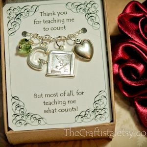 Personalized Teacher Necklace with Initial and Birthstone, T02, Math Teacher Necklace, Teacher Appreciation Gift, Teacher Gift, Math Charms