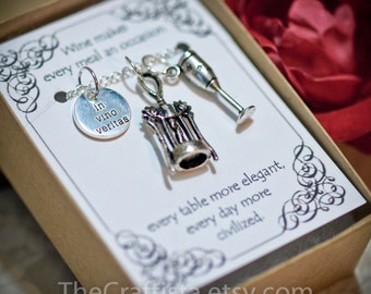 Wine-lover Necklace - WLC - Corkscrew Charm - Wine Glass Pendant - Corkscrew Necklace - Wine Charm