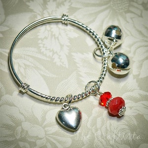 Valentine Baby Bangle -- Silver Plated  -- July Birthstone -- Ruby, Swarovski Crystal -- Infant, toddler