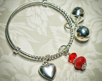 Valentine Baby Bangle -- Placcato Argento -- July Birthstone -- Rubino, Cristallo Swarovski -- Neonato, bambino