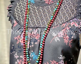 Bohemian Necklace, Long Necklace, Statement Necklace, Fall Necklace, Knotted Necklace, Layered Necklace, Crystal Necklace, Winter Necklace