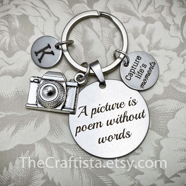 Personalized Camera Keychain with Initial Charm, Boxed Keychain, Photographer Gifts, Capture life's moments, PGK, Photography,  Camera charm