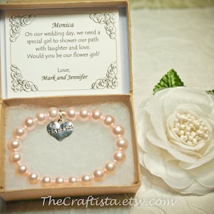 Boxed Flower Girl Bracelet, Jewelry Boxed- APC -Flower Girl Heart Charm, Flower Girl Jewelry, Flower Girl Gifts, Personalized Gift Card