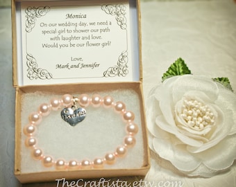 Boxed Flower Girl Bracelet, Jewelry Boxed- APC -Flower Girl Heart Charm, Flower Girl Jewelry, Flower Girl Gifts, Personalized Gift Card