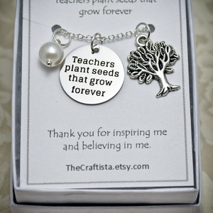 Teacher Necklace, T06 Teacher Appreciation Gift, Teacher Charm, Teacher Quotes, Teachers plant seeds, Teacher Jewelry, Teacher Gift