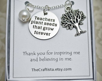 Teacher Necklace, T06 Teacher Appreciation Gift, Teacher Charm, Teacher Quotes, Teachers plant seeds, Teacher Jewelry, Teacher Gift
