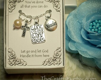 Collar inspirador personalizado con auténtica perla de agua dulce o piedra de nacimiento -- L01 -- Deja ir y deja ir a Dios -- Regalo personalizado