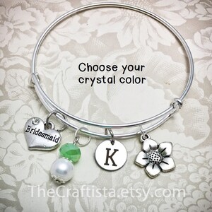 BB1, Personalized Bridesmaid Bangle with Color Motif and Initial, Bridesmaid Gift, Bridesmaid Bracelet, Bridesmaid Gifts, Bridesmaid Jewelry