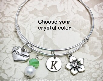 BB1, Personalized Bridesmaid Bangle with Color Motif and Initial, Bridesmaid Gift, Bridesmaid Bracelet, Bridesmaid Gifts, Bridesmaid Jewelry