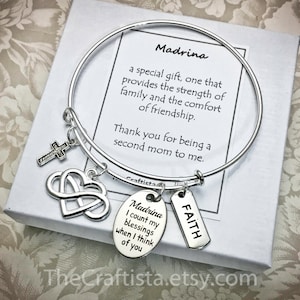 MDRB2, Madrina Bangle, Bracelet Madrina en boîte, Madrina Charms, Madrina Gift, Madrina Jewelry, Cadeaux pour Madrina, Tia Bangle, Best Madrina