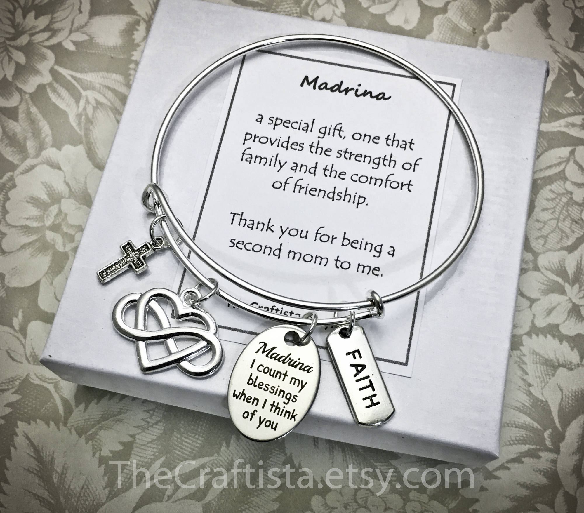 MDRB2, Madrina Bangle, Boxed Madrina Bracelet, Madrina Charms, Madrina Gift, Madrina Jewelry, Gifts for Madrina, Tia Bangle, Best Madrina