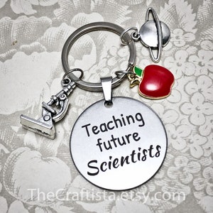 Science Teacher Keychain, FSK, Science Teacher Gift, Atom Charm, Microscope Keychain, Apple Charm, Gift for Science Teacher,  Charms