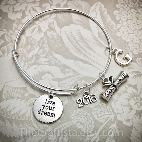 LD, 2023 Graduation Bangle, Graduation Gift, 2021 Charm, Graduation Bangle, Live Your Dream, Graduation Charm, 2023, Adjustable Bangle