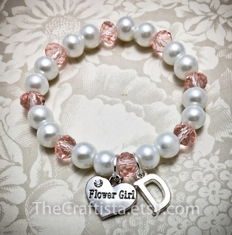 Personalized Flower Girl Bracelet w/ Initial CP Flowergirl Etsy