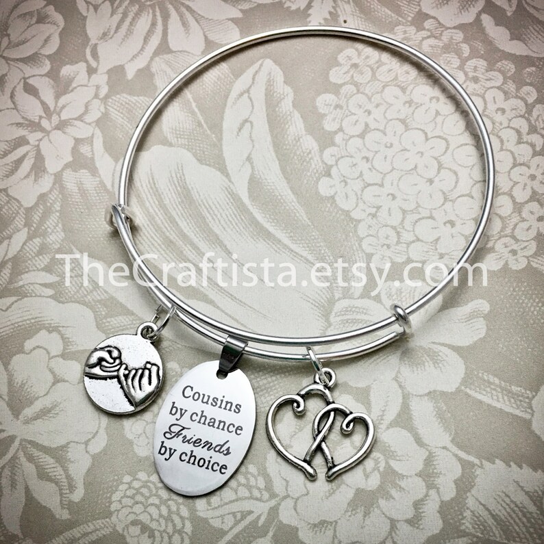 C11B, Cousin Bangle, Cousin Gift, Cousin Bracelet, Cousin Jewelry, Gifts for Cousins, Pinky Promise Charm, Cousin Pendants, Cousin Charms image 4