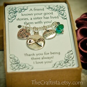 Personalized Sister Necklace With Birthstone -- S-04 -- Personalized Sister&#39;s Gift -- Sisters Necklace -- Christmas Gift