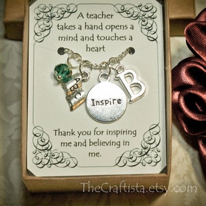 Personalized Teacher Necklace with Birthstone and Initial, T03 Teacher Necklace, Teacher Appreciation Gift, Teacher Charm, Teacher Quotes