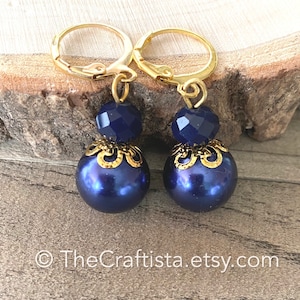 Royal Blue Earrings, Royal Blue Pearl Earrings, Royal Blue Wedding, Royal Blue, Non-tarnish Huggie, Royal Blue Jewlery Set, Bridesmaid Gifts