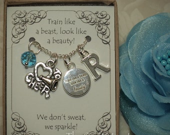 Personalized Cheerleader Necklace With Birthstone and Initial - C03B - Cheerdancer Charm - Cheerleader Pendant - Cheerleader Coach