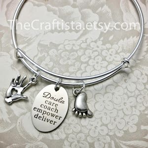 DLA, Doula Bangle, Doula Gift, Doula Jewelry, Doula Charm, Kids Charm, Doula Gifts, Gifts for Doula, Doula Bracelet, Doula Quotes, Midwife