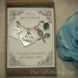 Personalized Tennis Necklace With Birthstone and Initial - TN - Tennis Racquet Charm - Tennis Racquet Pendant - Tennis Racquet  Necklace