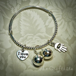 Hamsa Baby Armreif -- Silber Herz Charm -- Kleinkind, Kleinkind