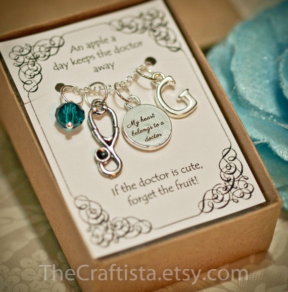 Personalized Doctor Necklace With Birthstone and Initial DR1